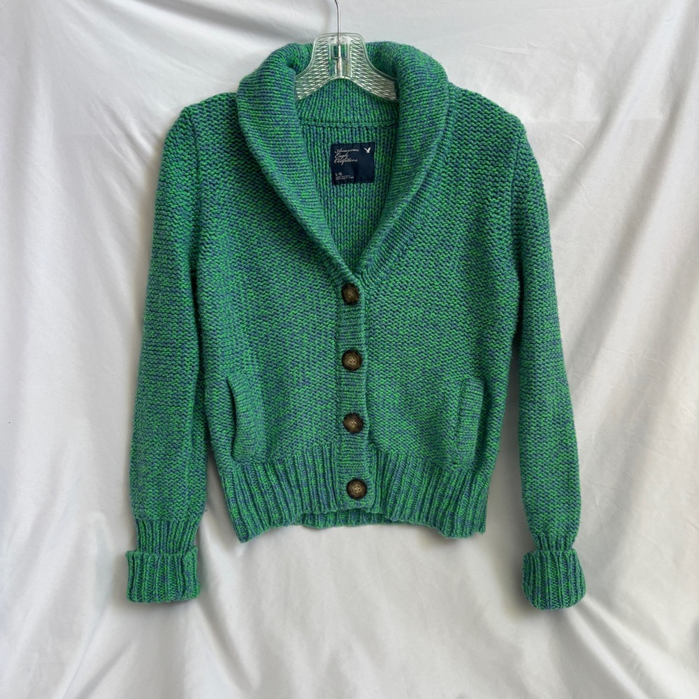 American Eagle Outfitters Teal Green Marled Shawl Collar Button Cardigan